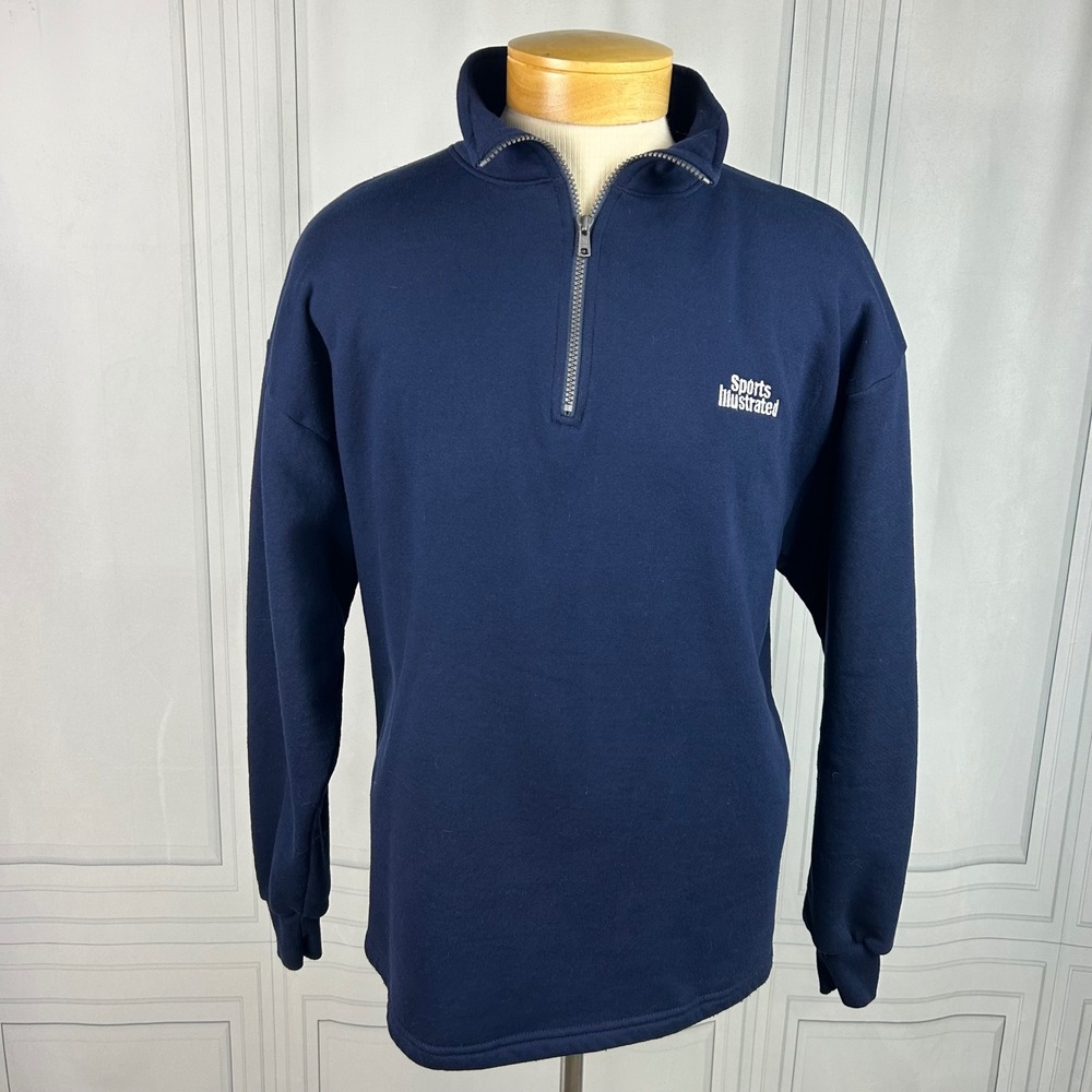 Vintage - 90's -XL JERZEES Sports Illustrated Embroidered 1/4 Zip Pullover, Navy